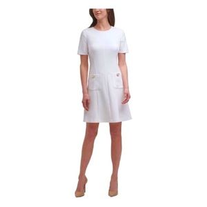 HARPER ROSE Womens White Scuba Crepe Short Sleeve Short Fit + Flare